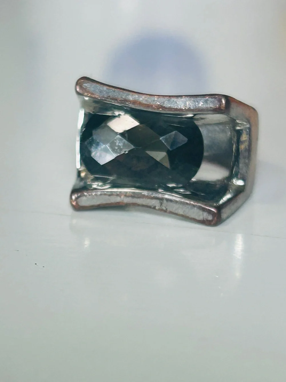 Faceted Black Crystal Silver Slide Ring Accent
